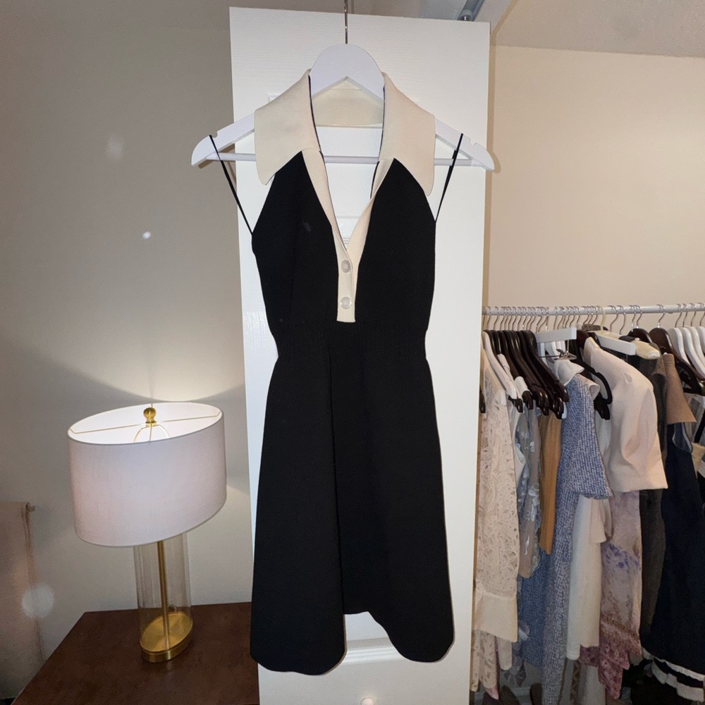 Black Dress with Cream Collar - Sleeveless Polo A-Line
